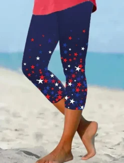 Women's Patriotic Leggings Vacation Vintage Fashion Calf-Length High WaistPants Graphic Flag Printing Breathable Soft Stretchy Formal Vacation Office