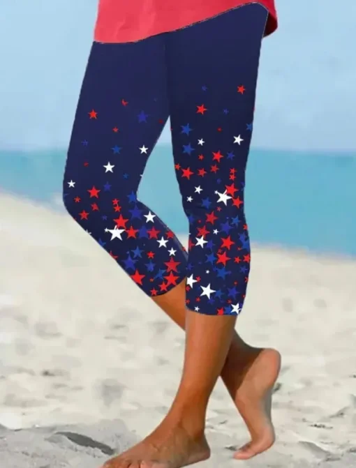 Women's Patriotic Leggings Vacation Vintage Fashion Calf-Length High WaistPants Graphic Flag Printing Breathable Soft Stretchy Formal Vacation Office