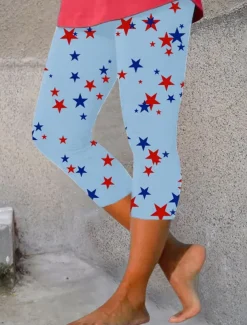 Women's Patriotic Leggings Beach Shorts Vacation Vintage Fashion Calf-Length High Waist Pants Graphic Star Printing Stretchy Formal Vacation Street