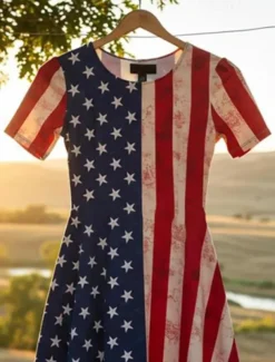 Women's Patriotic Mini Dress T Shirt Dress Sundress Shift Dress A Line Dress Vacation Casual Beach Party BeachFloral Graphic Stars and Stripes Short Sleeve Crew