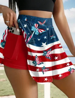 Women's Patriotic Skirt Fashion Casual Mini High Waist Skirts Graphic Stretchy Daily Black Red Blue Summer Polyester
