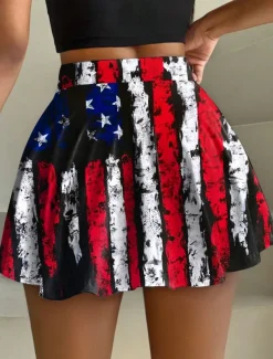 Women's Patriotic Skirt Fashion Casual Mini High Waist Skirts Graphic Stretchy Daily Black Red Blue Summer Polyester