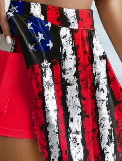 Women's Patriotic Skirt Fashion Casual Mini High Waist Skirts Graphic Stretchy Daily Black Red Blue Summer Polyester