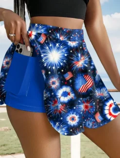 Women's Patriotic Skirt Fashion Casual Mini High Waist Skirts Graphic Stretchy Daily Black Red Blue Summer Polyester