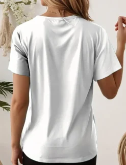 Women's Patriotic T Shirt Graphic Animal Cat Vintage Stylish Classic Short Sleeve Crew Neck Regular Tops Daily Weekend Print White Blue Summer Spring