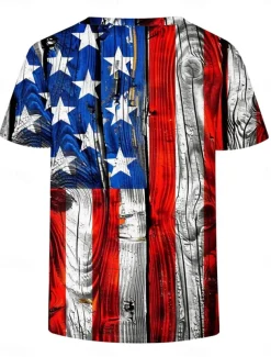 Women's Patriotic T Shirt Graphic Flag Vintage Stylish Casual Short Sleeve V Neck Regular Tops Daily Print Black Red Blue Summer Spring