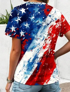 Women's Patriotic T Shirt Graphic Flag Flag Vintage Stylish Classic Red White And Blue Short Sleeve Crew Neck Round Neck Regular Tops Daily Print Red / Blue