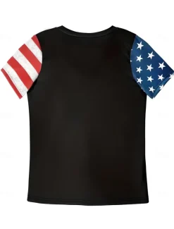 Women's Patriotic T Shirt Graphic American Flag Vintage Stylish Classic Short Sleeve V Neck Regular Tops Daily Weekend Print Black Summer Spring