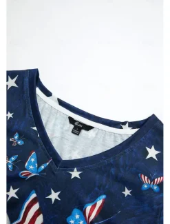 Women's Patriotic T Shirt American Flag Stylish Casual Red White And Blue Red White And Blue Short Sleeve V Neck Regular Tops Print Blue Summer