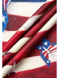 Women's Patriotic T Shirt American Flag Stylish Casual Red White And Blue Red White And Blue Short Sleeve V Neck Regular Tops Print Blue Summer