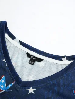 Women's Patriotic T Shirt American Flag Stylish Casual Red White And Blue Red White And Blue Short Sleeve V Neck Regular Tops Print Blue Summer