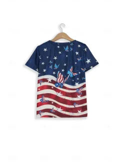 Women's Patriotic T Shirt American Flag Stylish Casual Red White And Blue Red White And Blue Short Sleeve V Neck Regular Tops Print Blue Summer