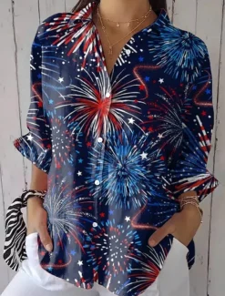 Women's Patriotic Shirt Graphic Flower USA Vintage Tropical Daily Regular Tops Work Daily s Print Navy Blue Light Blue Spring