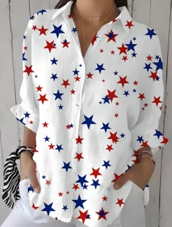 Women's Patriotic Shirt Graphic Flag Star Vintage Tropical Daily Regular Tops Work Daily s Print White Pink Blue Spring