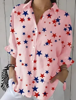 Women's Patriotic Shirt Graphic Flag Star Vintage Tropical Daily Regular Tops Work Daily s Print White Pink Blue Spring