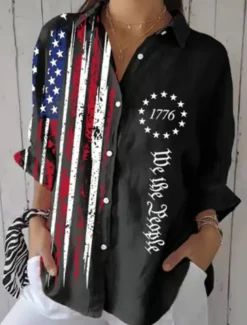 Women's Patriotic Shirt Graphic Flag Vintage Tropical Stylish Regular Tops Work Daily s Print Black White Red Light Blue Fall