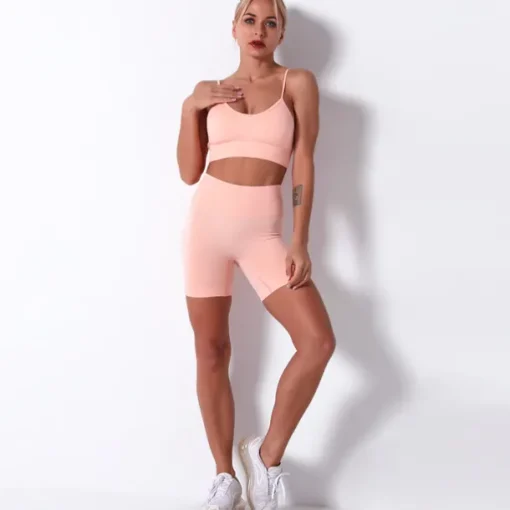 Women's 2pcs Workout Sets Solid Color Shorts Bra Top Clothing Suit Light Green Cream Spandex Yoga Fitness Gym Workout Tummy Control Butt Lift Breathable Sleeveless Sport Activewear Stretchy Slim