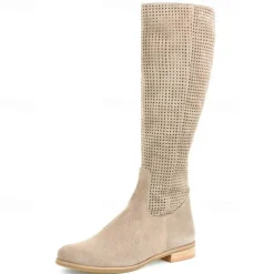 Women's Perforated Suede Knee-High Boots with Zipper - Stylish and Breathable Footwear for Casual Outings and Spring Fashion