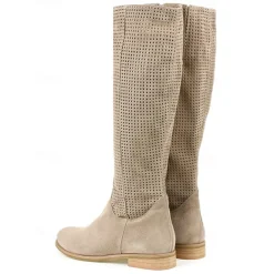 Women's Perforated Suede Knee-High Boots with Zipper - Stylish and Breathable Footwear for Casual Outings and Spring Fashion