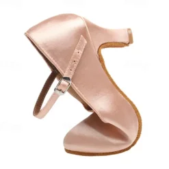 Women's Pink Satin Ballroom Dance Shoes – Mary Jane Latin Heels with Suede Sole for Performance & Practice