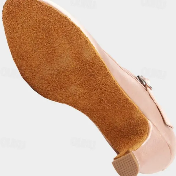 Women's Pink Satin Ballroom Dance Shoes – Mary Jane Latin Heels with Suede Sole for Performance & Practice