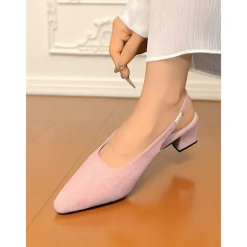 Women's Pink Velvet Slingback Block Heel Pumps, Elegant Low Heels for Casual Dates and Everyday Outfits