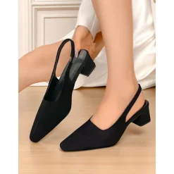 Women's Pink Velvet Slingback Block Heel Pumps, Elegant Low Heels for Casual Dates and Everyday Outfits