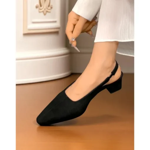 Women's Pink Velvet Slingback Block Heel Pumps, Elegant Low Heels for Casual Dates and Everyday Outfits