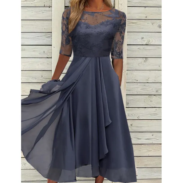 Women's Plain Half Sleeve Party Comfy Elegant Wedding Guest Cocktail Party Dress Midi Dress