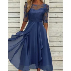 Women's Plain Half Sleeve Party Comfy Elegant Wedding Guest Cocktail Party Dress Midi Dress