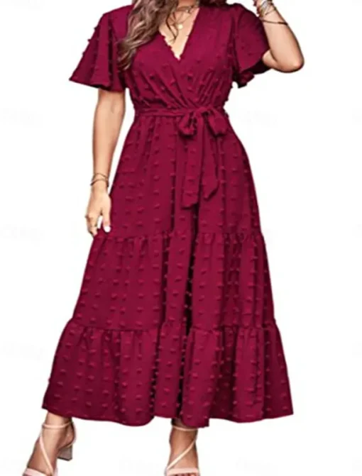 Women's Plain Tie Front V Neck Long Dress Maxi Dress Elegant Bohemia Party Daily Summer