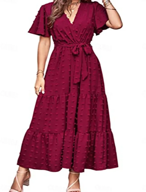 Women's Plain Tie Front V Neck Long Dress Maxi Dress Elegant Bohemia Party Daily Summer