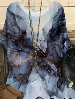 Women's Plus Size Blouse Chiffon Vintage Streetwear Casual Print Dolman Sleeve Half Sleeve Regular Tops Crew Neck Vacation Daily Going out Black Light Green Gold Green Summer Spring