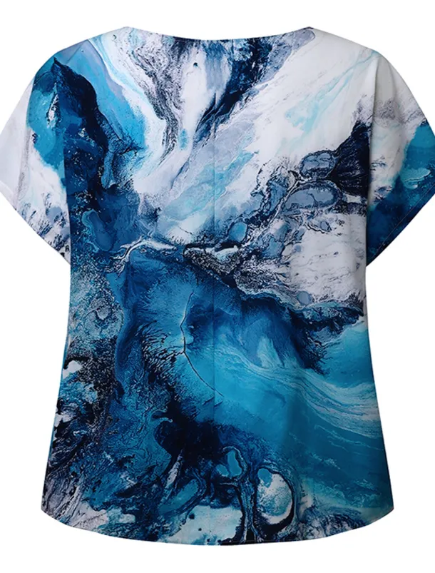 Women's Plus Size Blouse Chiffon Vintage Streetwear Casual Print Dolman Sleeve Half Sleeve Regular Tops Crew Neck Vacation Daily Going out Black Light Green Gold Green Summer Spring