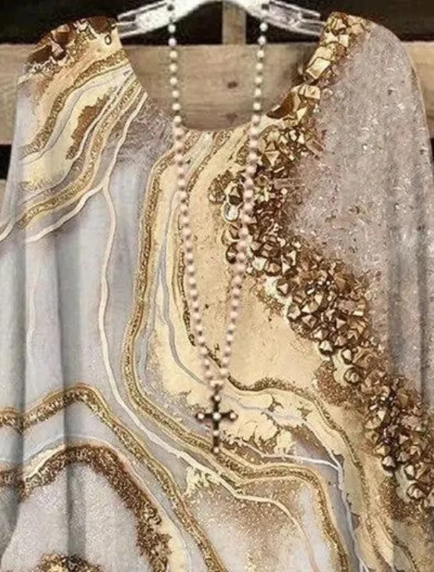 Women's Plus Size Blouse Chiffon Basic Casual Print Dolman Sleeve Crew Neck Vacation Daily Yellow Spring Fall