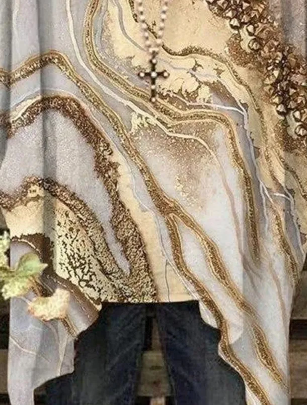 Women's Plus Size Blouse Chiffon Basic Casual Print Dolman Sleeve Crew Neck Vacation Daily Yellow Spring Fall