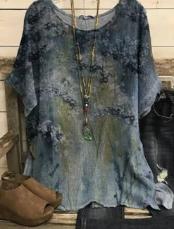 Women's Plus Size Blouse Chiffon Vintage Basic Holiday Floral Print Dolman Sleeve Short Sleeve Regular Tops Crew Neck Vacation Daily Weekend Pink Blue Green Gray Summer Spring