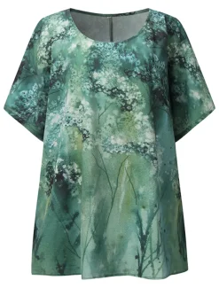 Women's Plus Size Blouse Chiffon Vintage Basic Holiday Floral Print Dolman Sleeve Short Sleeve Regular Tops Crew Neck Vacation Daily Weekend Pink Blue Green Gray Summer Spring
