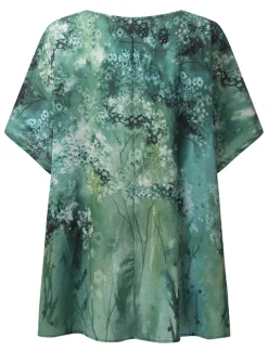 Women's Plus Size Blouse Chiffon Vintage Basic Holiday Floral Print Dolman Sleeve Short Sleeve Regular Tops Crew Neck Vacation Daily Weekend Pink Blue Green Gray Summer Spring