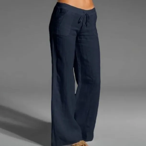 Women's Plus Size Cotton Linen Pants High Waist Solid Color Drawstring Wide Leg Comfy Breathable Quick Dry Micro-elastic Black White Dark Navy Blue Summer Spring Fall Loose Fit