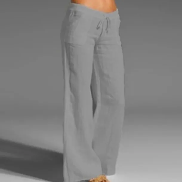 Women's Plus Size Cotton Linen Pants High Waist Solid Color Drawstring Wide Leg Comfy Breathable Quick Dry Micro-elastic Black White Dark Navy Blue Summer Spring Fall Loose Fit
