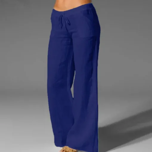 Women's Plus Size Cotton Linen Pants High Waist Solid Color Drawstring Wide Leg Comfy Breathable Quick Dry Micro-elastic Black White Dark Navy Blue Summer Spring Fall Loose Fit