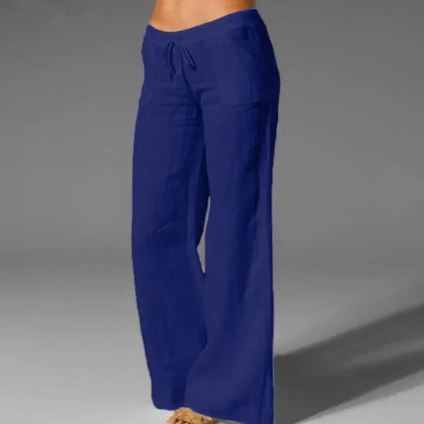 Women's Plus Size Cotton Linen Pants High Waist Solid Color Drawstring Wide Leg Comfy Breathable Quick Dry Micro-elastic Black White Dark Navy Blue Summer Spring Fall Loose Fit