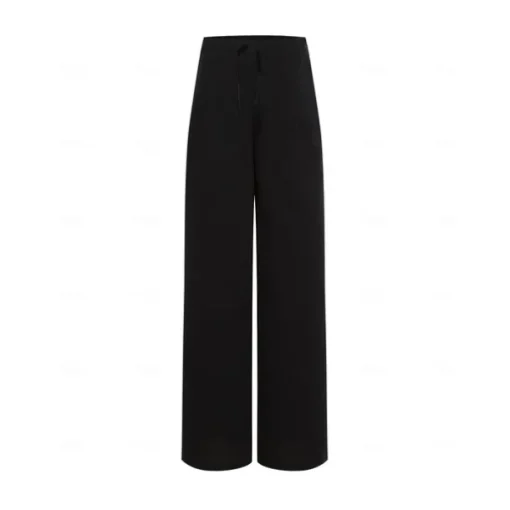Women's Plus Size Cotton Linen Pants High Waist Solid Color Drawstring Wide Leg Comfy Breathable Quick Dry Micro-elastic Black White Dark Navy Blue Summer Spring Fall Loose Fit