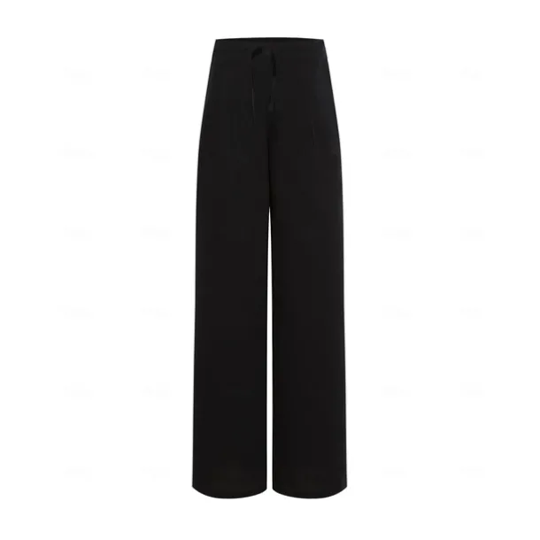 Women's Plus Size Cotton Linen Pants High Waist Solid Color Drawstring Wide Leg Comfy Breathable Quick Dry Micro-elastic Black White Dark Navy Blue Summer Spring Fall Loose Fit