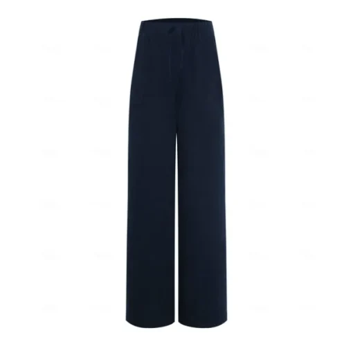 Women's Plus Size Cotton Linen Pants High Waist Solid Color Drawstring Wide Leg Comfy Breathable Quick Dry Micro-elastic Black White Dark Navy Blue Summer Spring Fall Loose Fit