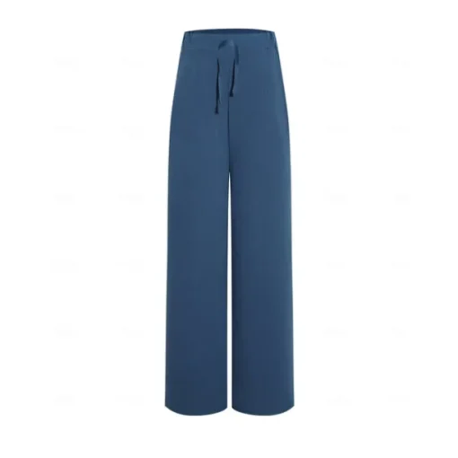 Women's Plus Size Cotton Linen Pants High Waist Solid Color Drawstring Wide Leg Comfy Breathable Quick Dry Micro-elastic Black White Dark Navy Blue Summer Spring Fall Loose Fit
