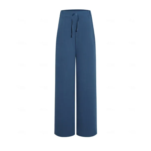 Women's Plus Size Cotton Linen Pants High Waist Solid Color Drawstring Wide Leg Comfy Breathable Quick Dry Micro-elastic Black White Dark Navy Blue Summer Spring Fall Loose Fit