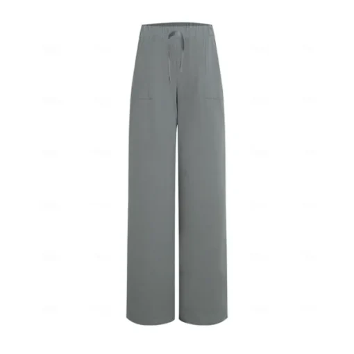 Women's Plus Size Cotton Linen Pants High Waist Solid Color Drawstring Wide Leg Comfy Breathable Quick Dry Micro-elastic Black White Dark Navy Blue Summer Spring Fall Loose Fit