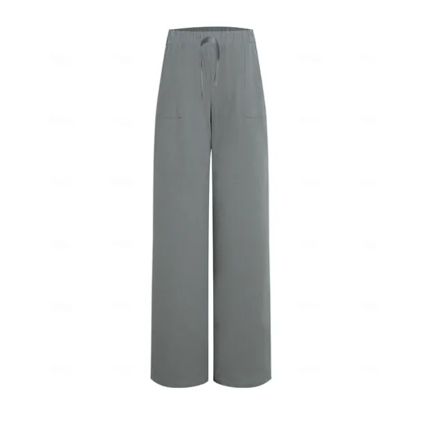 Women's Plus Size Cotton Linen Pants High Waist Solid Color Drawstring Wide Leg Comfy Breathable Quick Dry Micro-elastic Black White Dark Navy Blue Summer Spring Fall Loose Fit